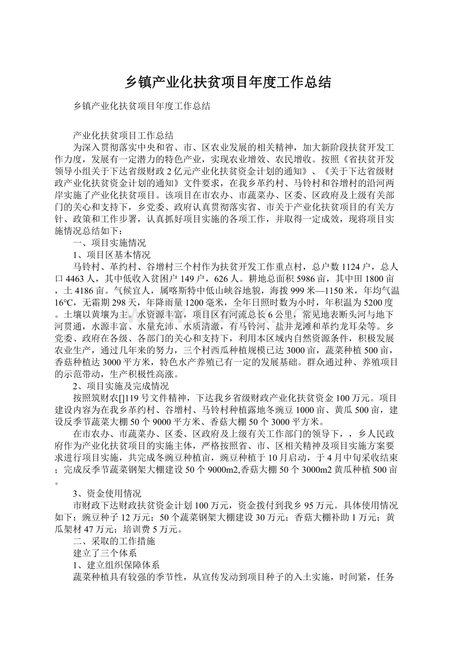 乡镇产业化扶贫项目年度工作总结.docx_第1页