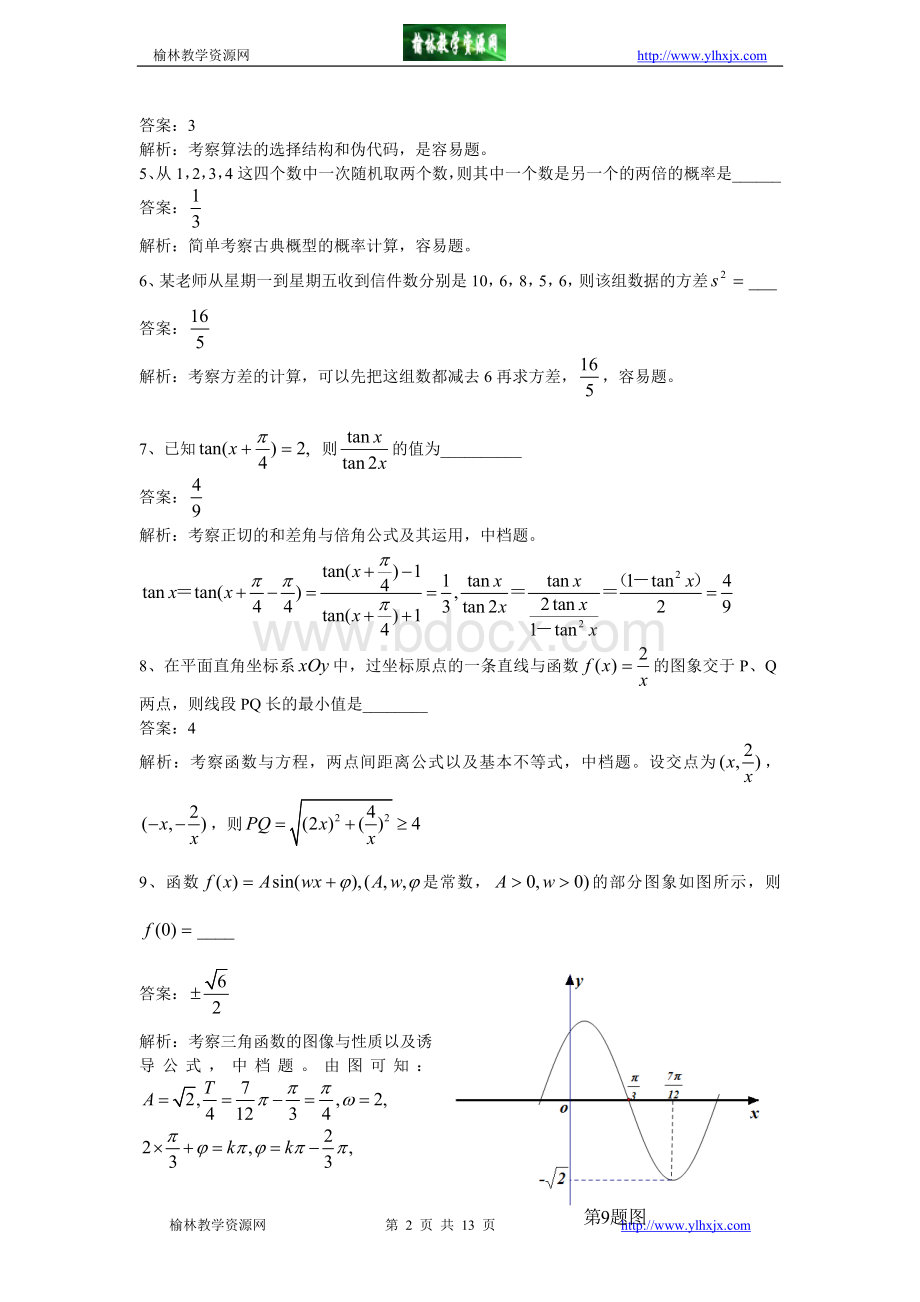 江苏省高考数学试题及答案解析.doc_第2页