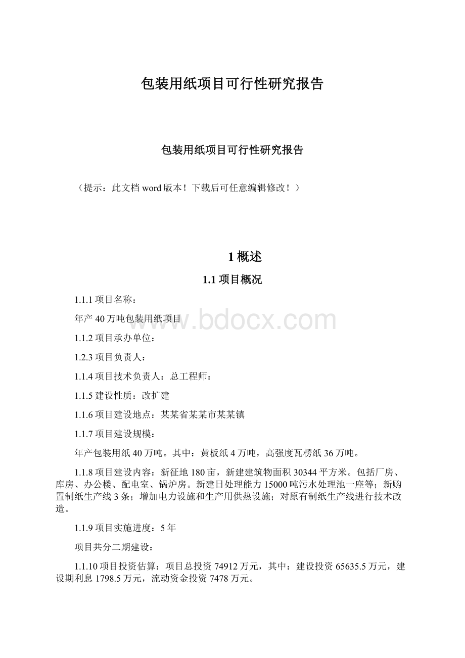 包装用纸项目可行性研究报告文档格式.docx