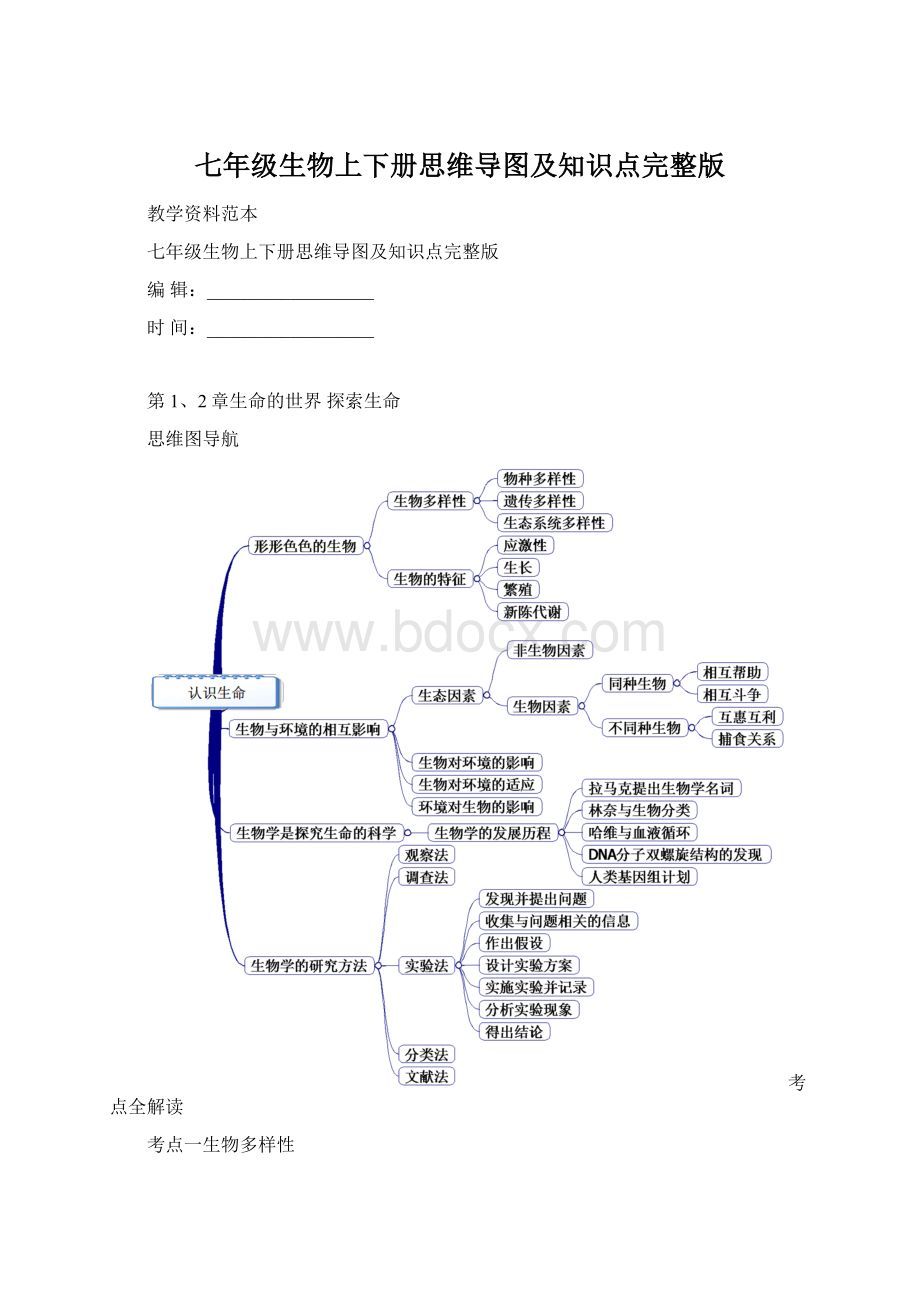 七年级生物上下册思维导图及知识点完整版Word文档格式.docx_第1页