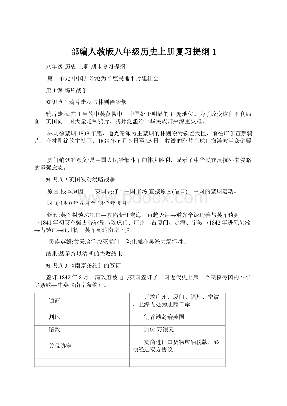 部编人教版八年级历史上册复习提纲 1.docx_第1页