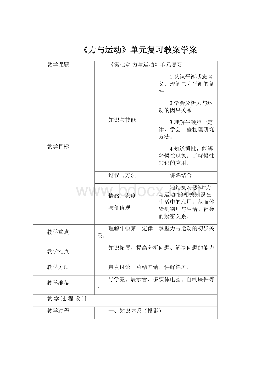 《力与运动》单元复习教案学案.docx_第1页