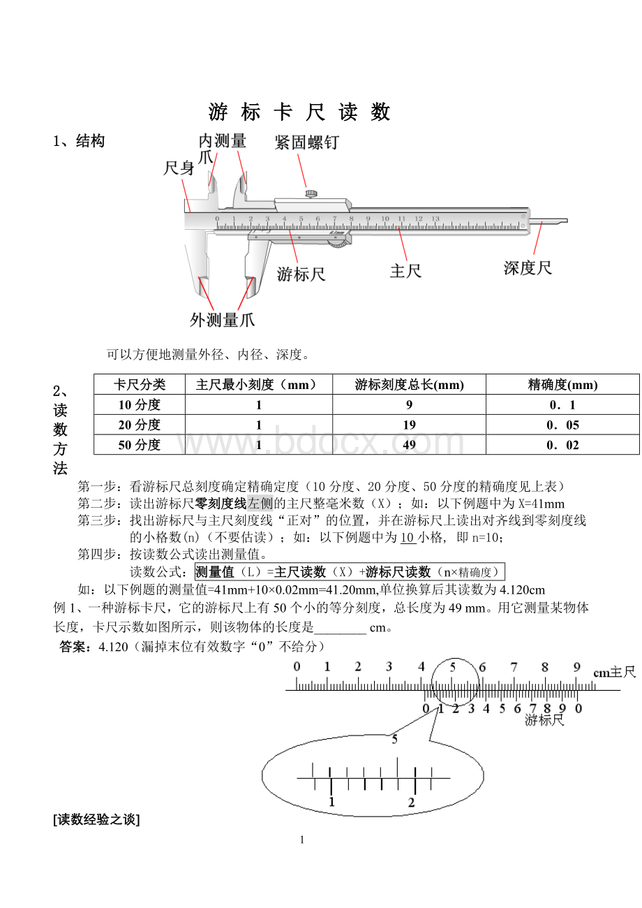 螺旋测微器游标卡尺读数练习题文档格式.doc_第1页