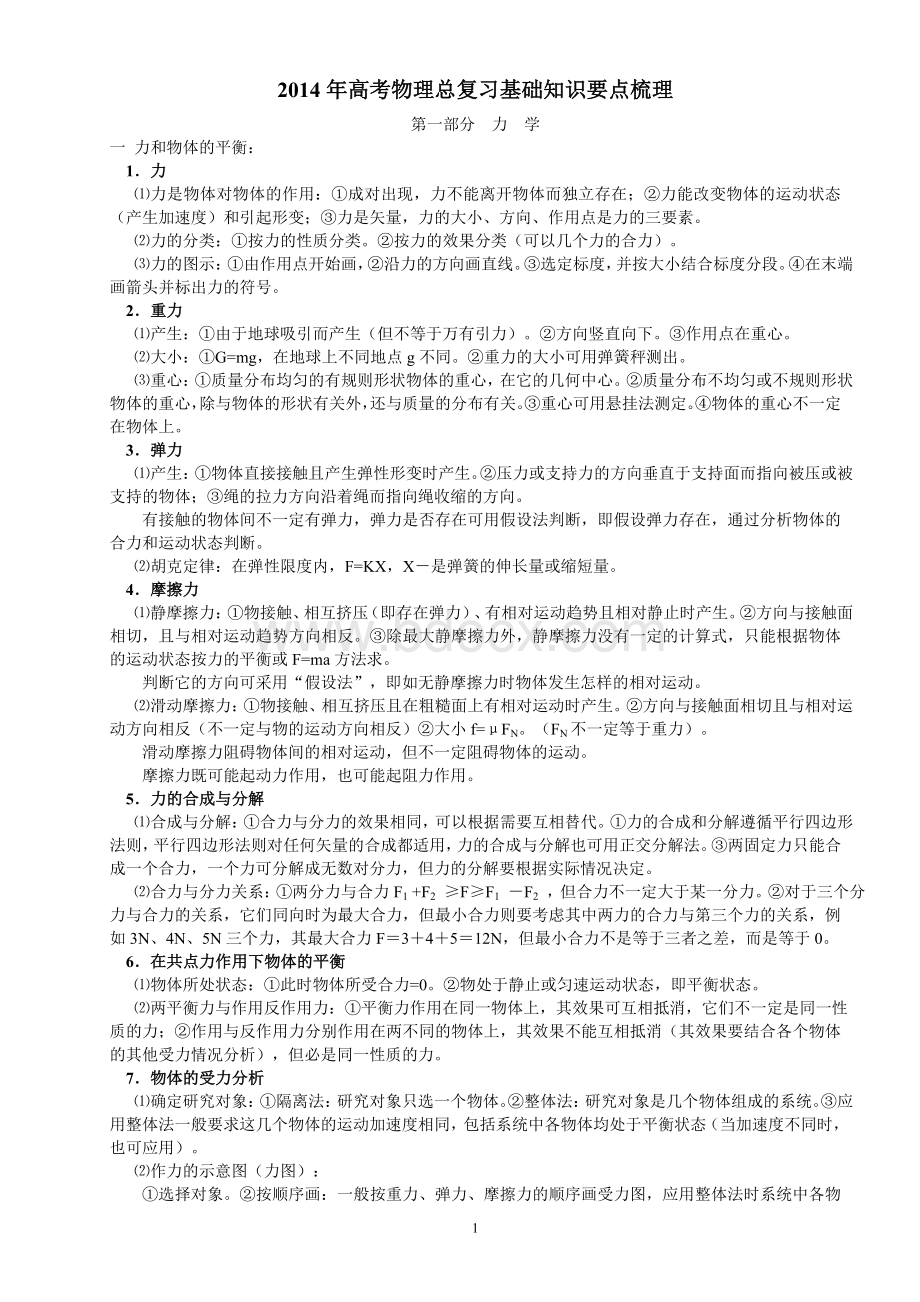 高考物理总复习基础知识要点梳理Word格式.docx_第1页