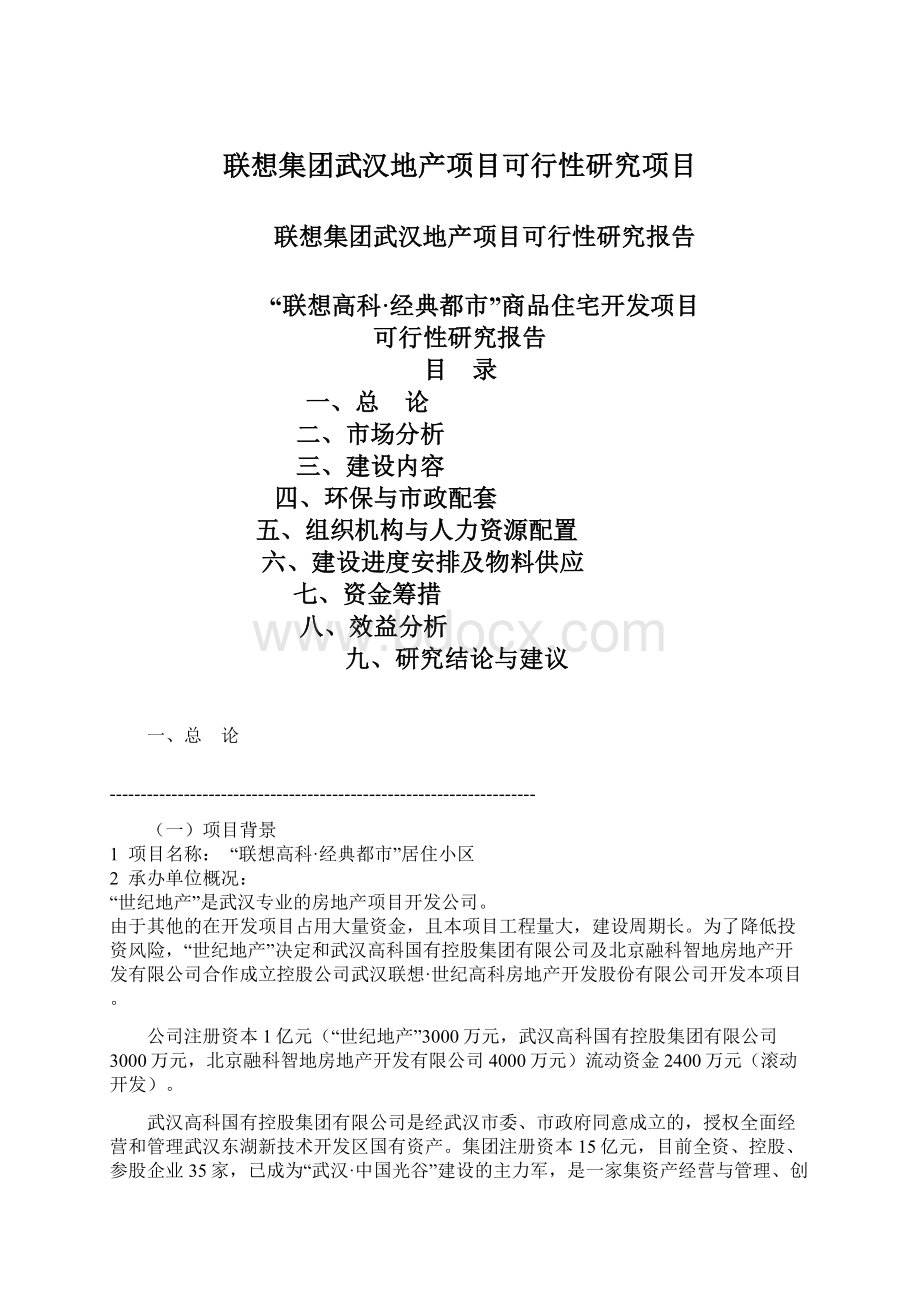 联想集团武汉地产项目可行性研究项目.docx