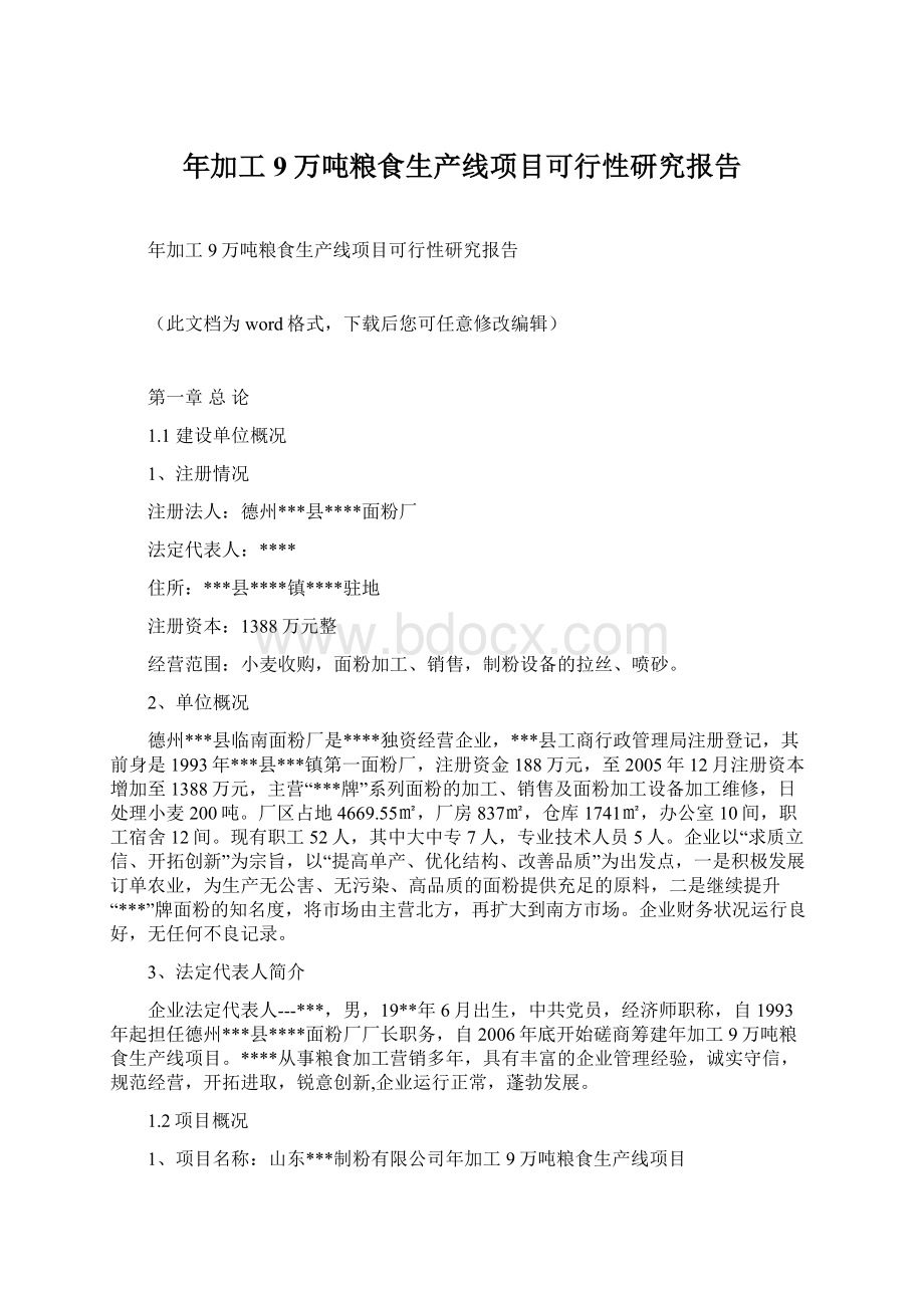 年加工9万吨粮食生产线项目可行性研究报告.docx