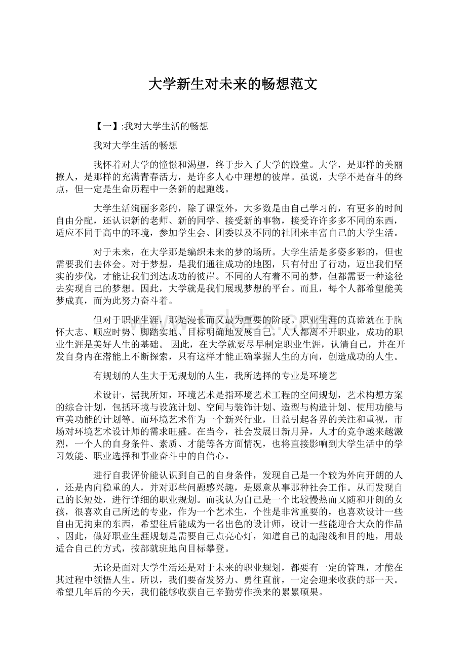 大学新生对未来的畅想范文Word文档格式.docx_第1页