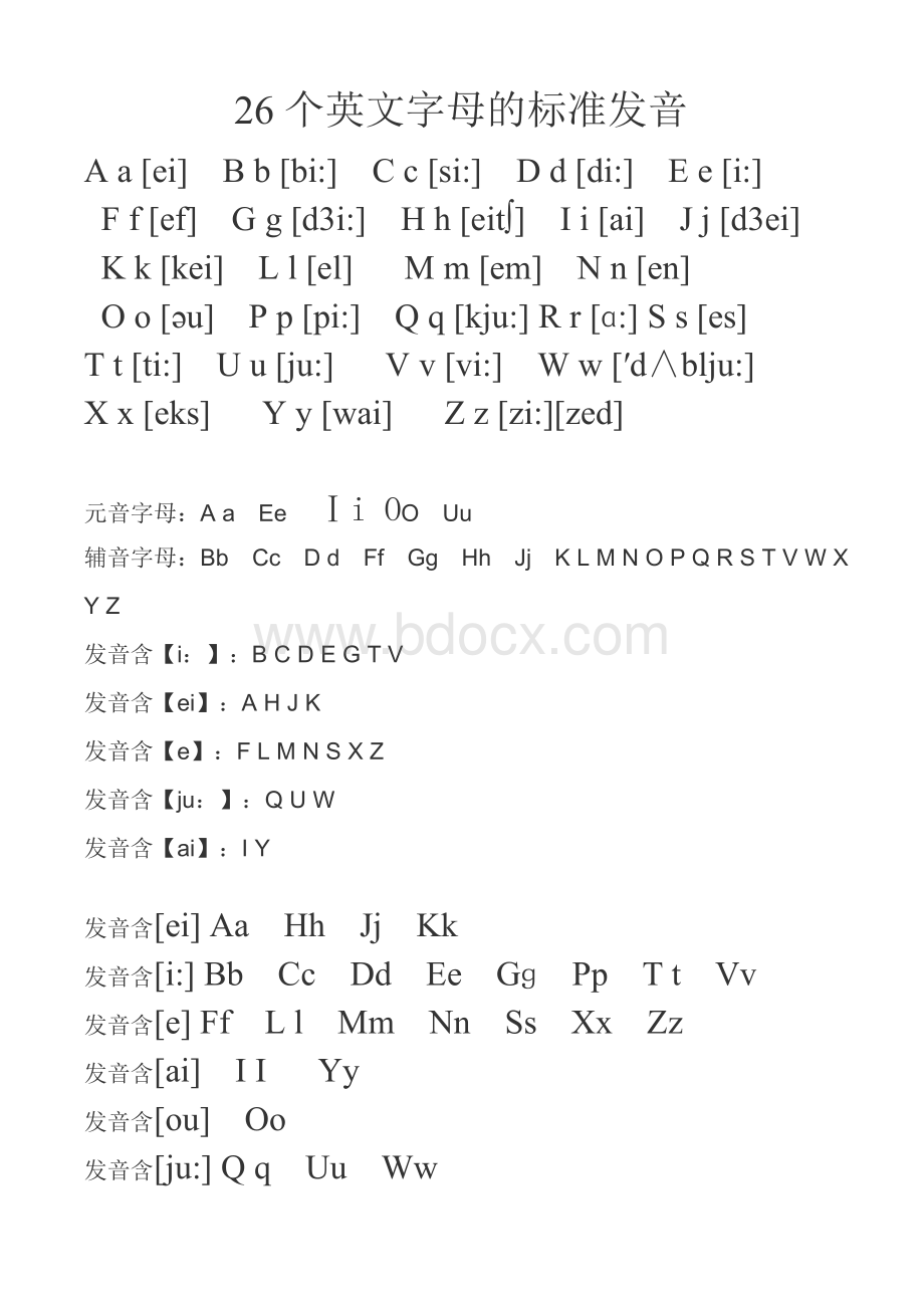 26个英文字母的标准发音文档格式.doc_第1页