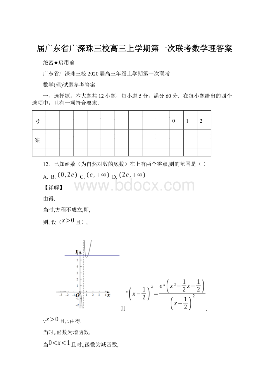 届广东省广深珠三校高三上学期第一次联考数学理答案.docx
