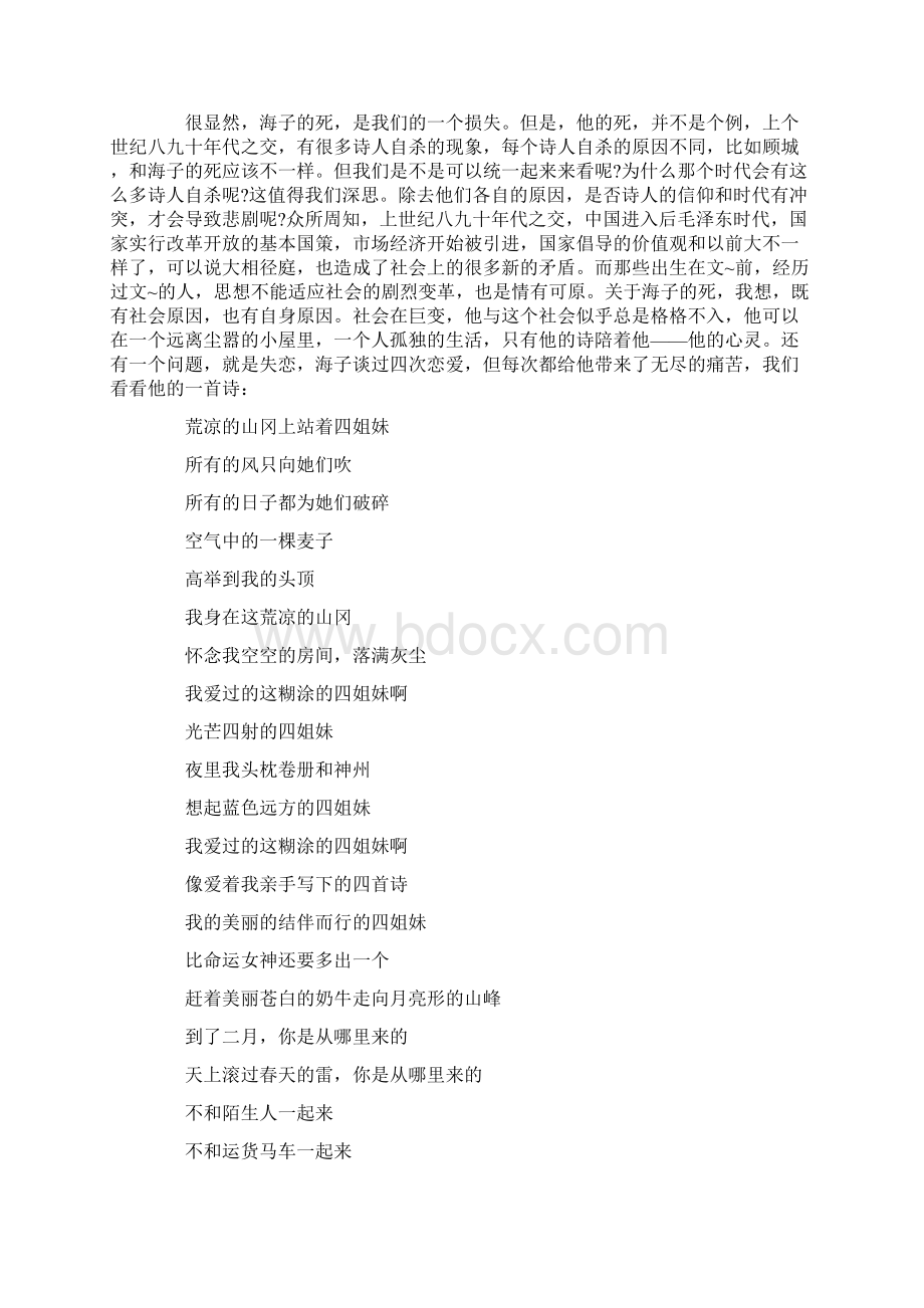 《海子的诗》读书感悟范文5篇docWord格式文档下载.docx_第3页