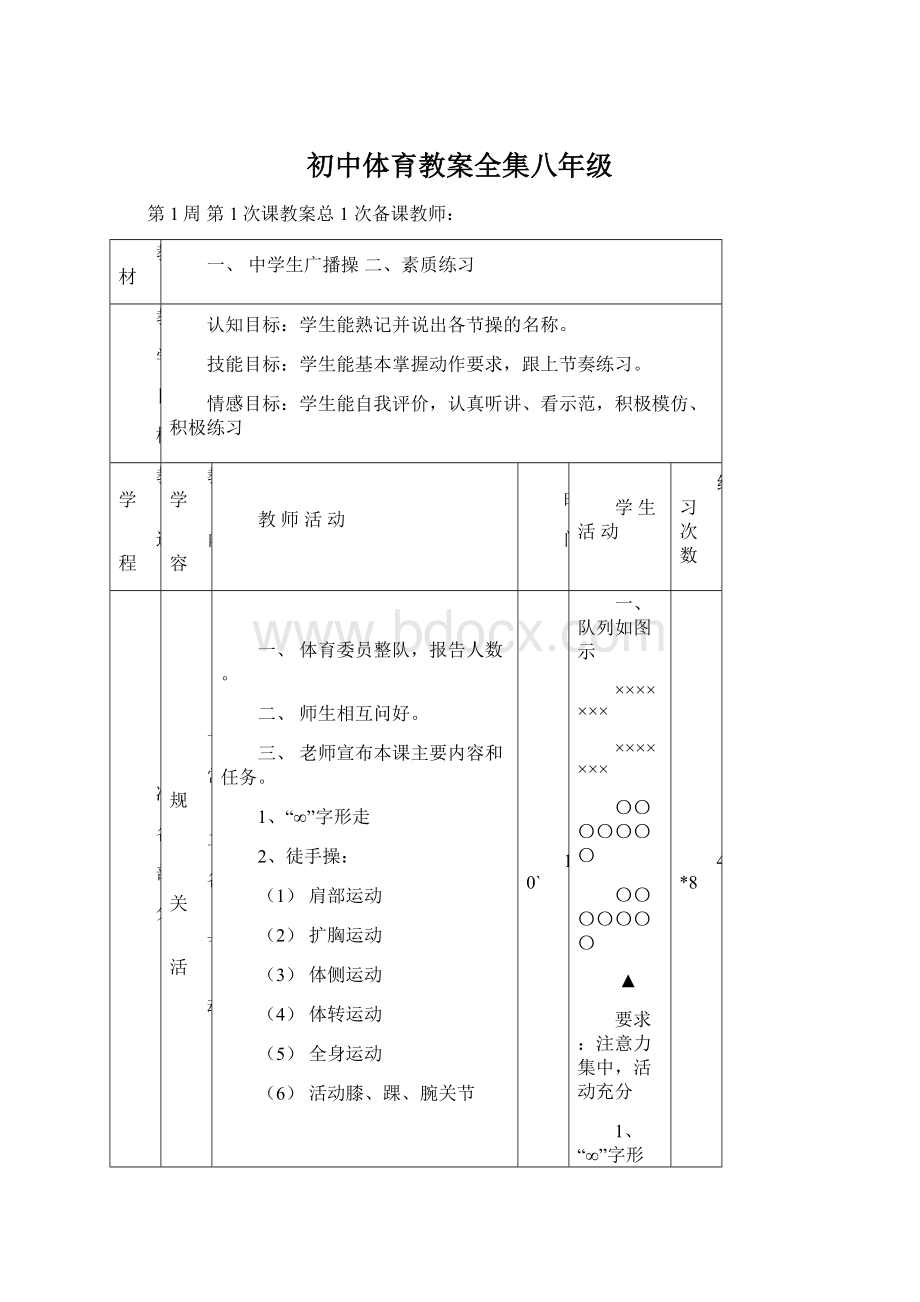 初中体育教案全集八年级文档格式.docx_第1页