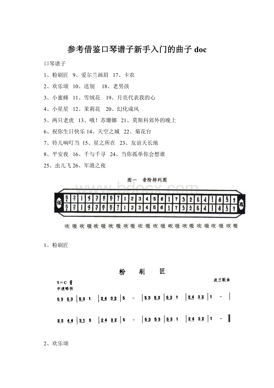 参考借鉴口琴谱子新手入门的曲子doc.docx