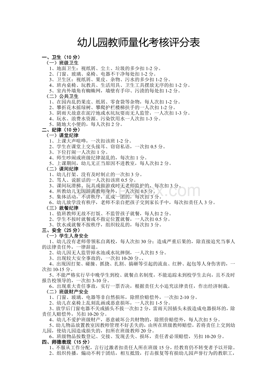 幼儿园教师量化考核评分表文档格式.doc