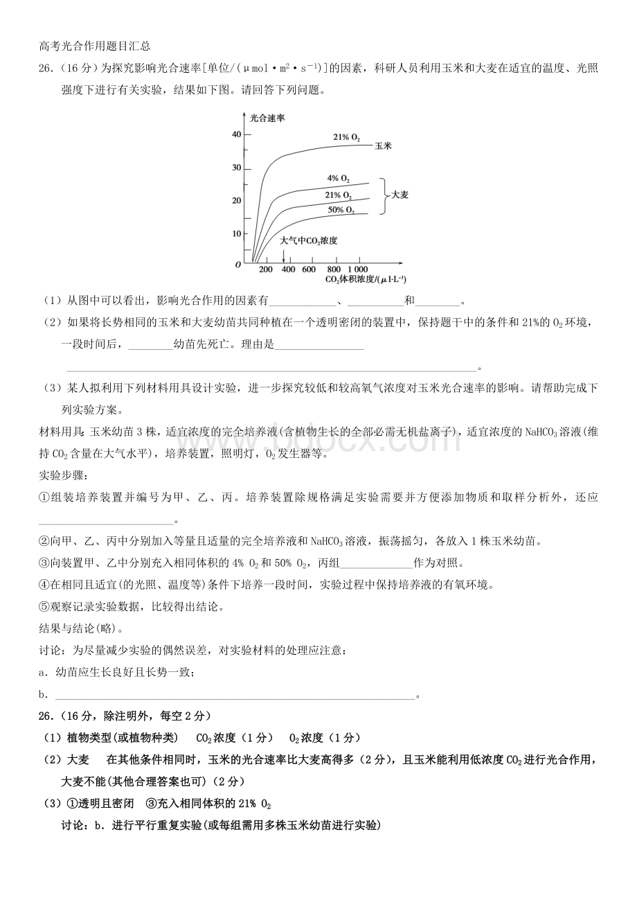 高考光合作用题目汇总.doc