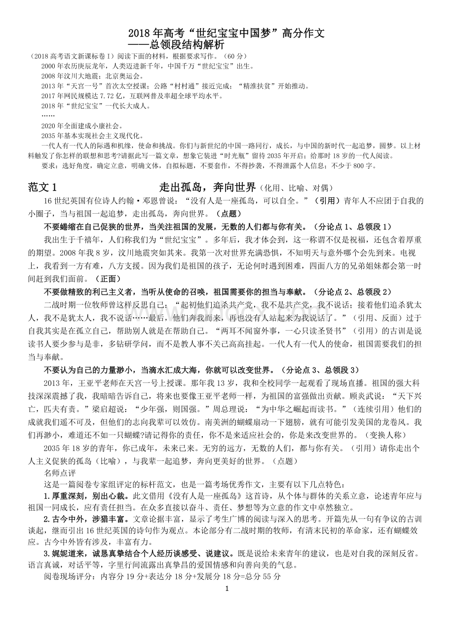 高考一卷高分作文.docx