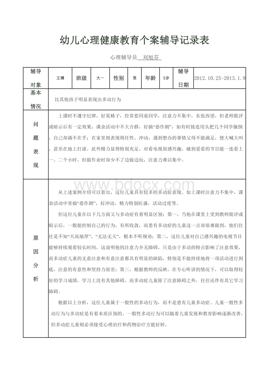 幼儿心理健康教育个案辅导记录表.doc_第1页