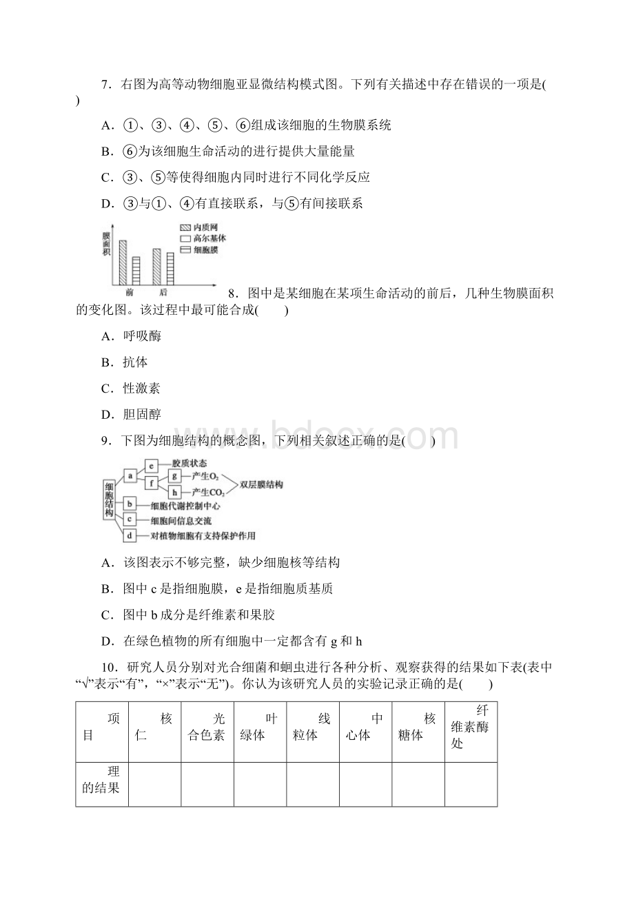 精品新人教版必修一高中生物必修一课时训练第三章单元检测及答案.docx_第3页