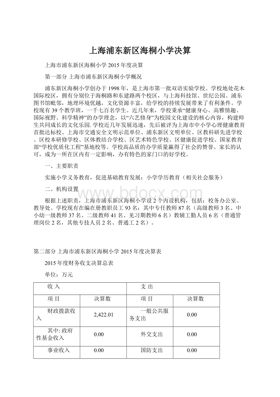 上海浦东新区海桐小学决算.docx_第1页