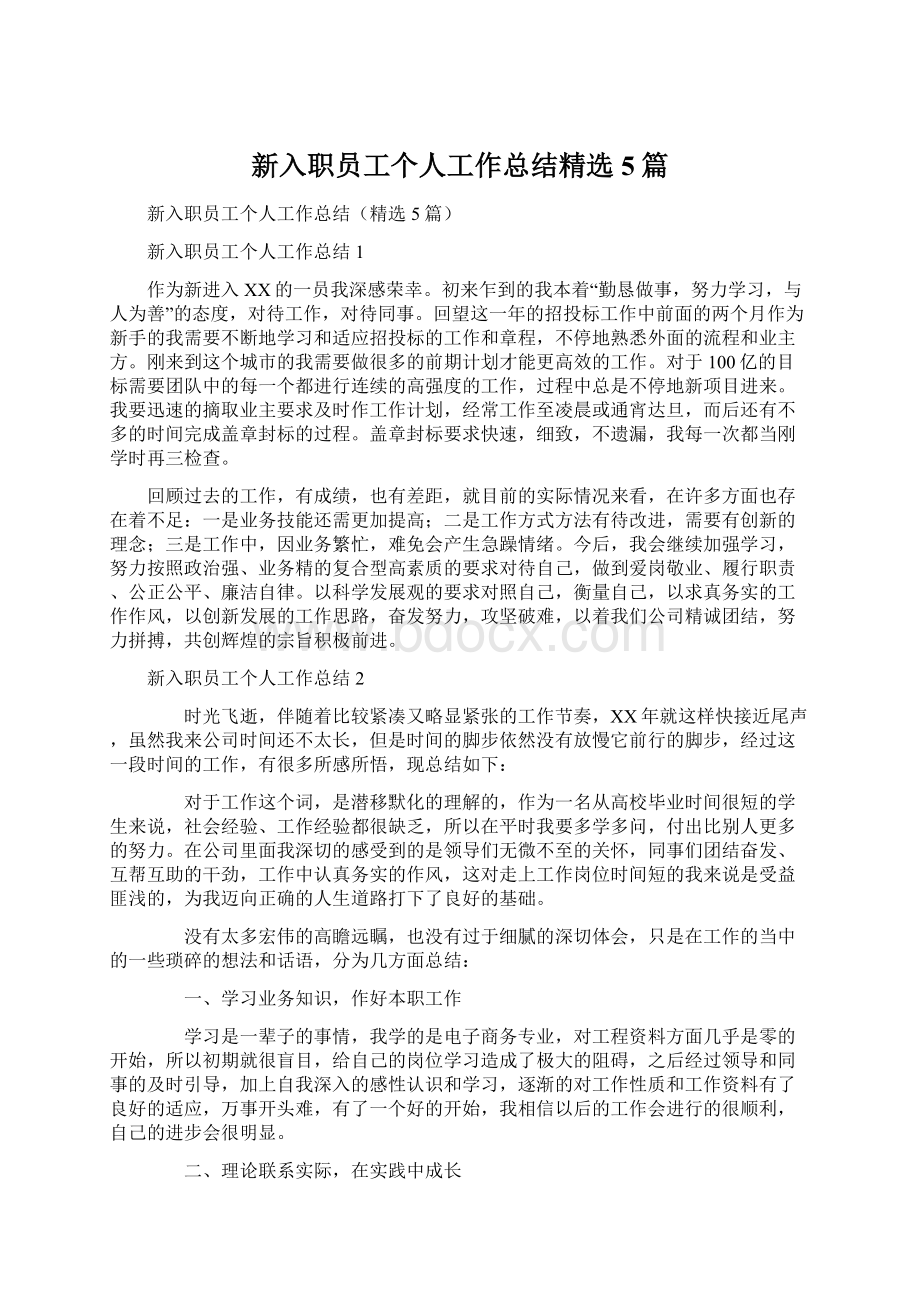 新入职员工个人工作总结精选5篇.docx