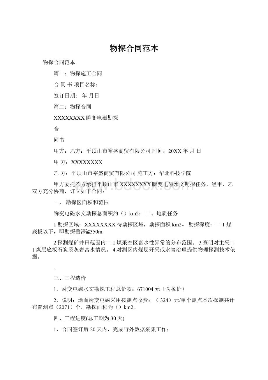 物探合同范本Word文档下载推荐.docx