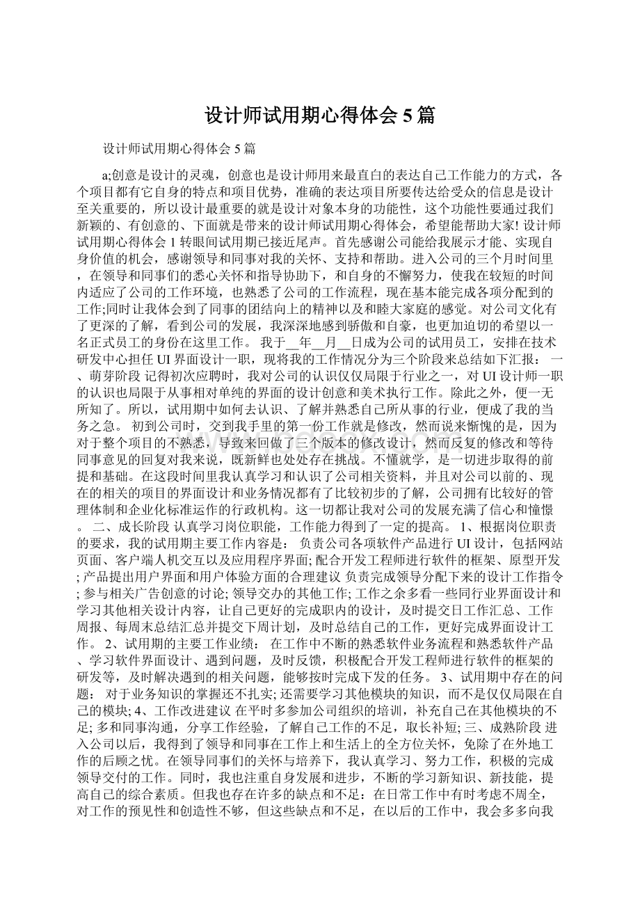 设计师试用期心得体会5篇文档格式.docx