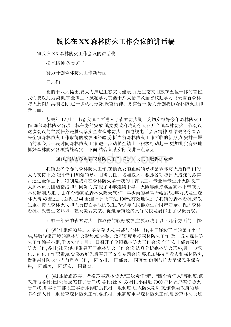 镇长在XX森林防火工作会议的讲话稿.docx