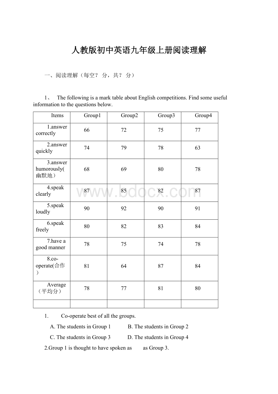 人教版初中英语九年级上册阅读理解文档格式.docx_第1页