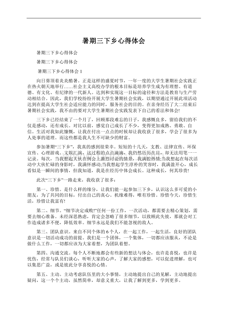 暑期三下乡心得体会Word文档格式.docx