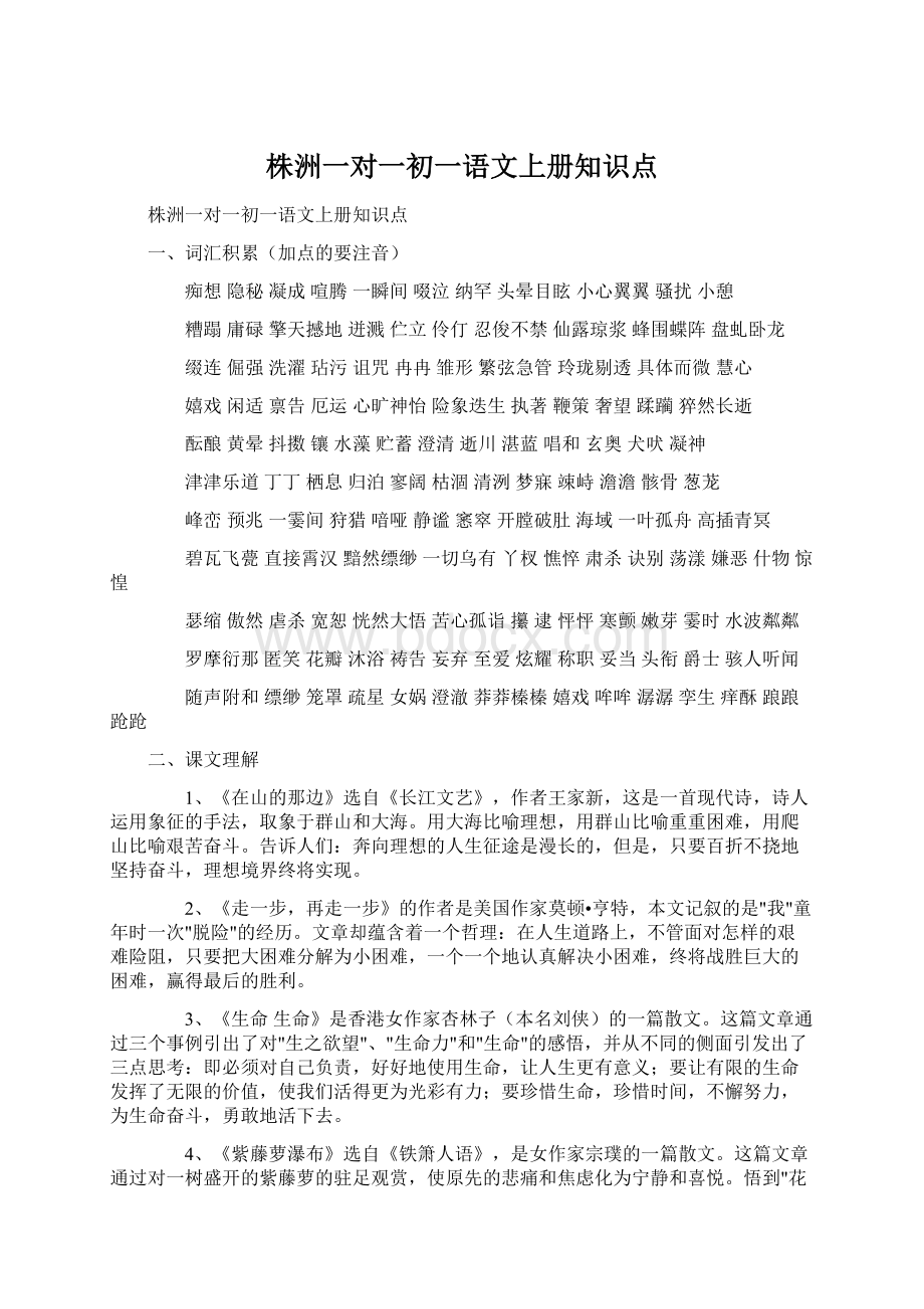 株洲一对一初一语文上册知识点Word文件下载.docx