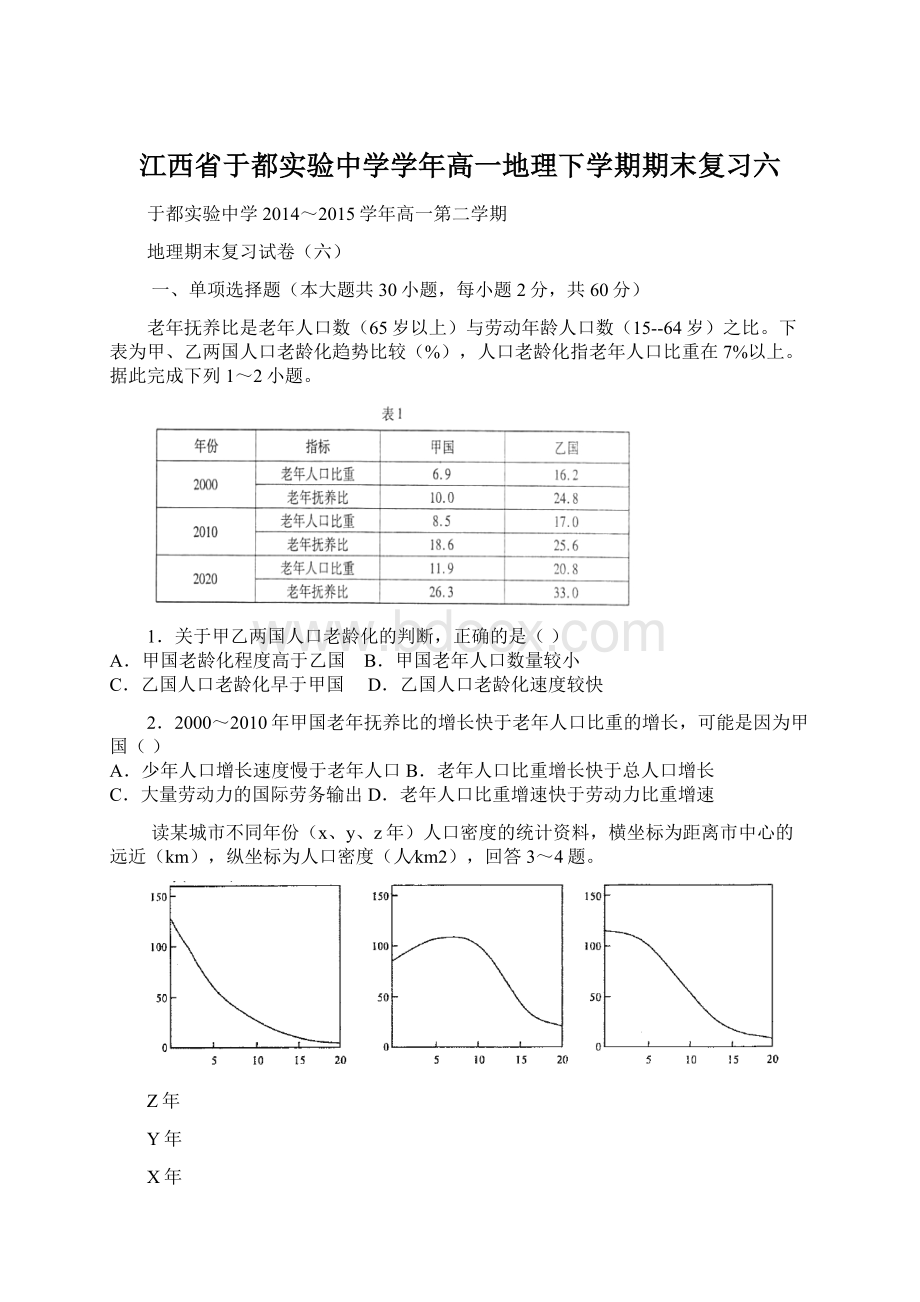 江西省于都实验中学学年高一地理下学期期末复习六.docx_第1页