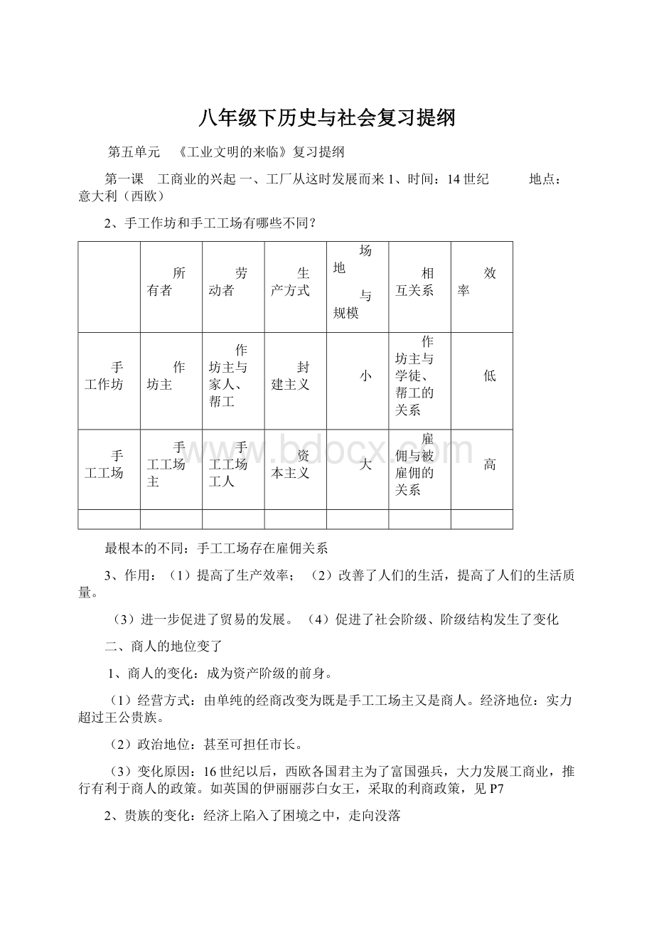 八年级下历史与社会复习提纲.docx_第1页