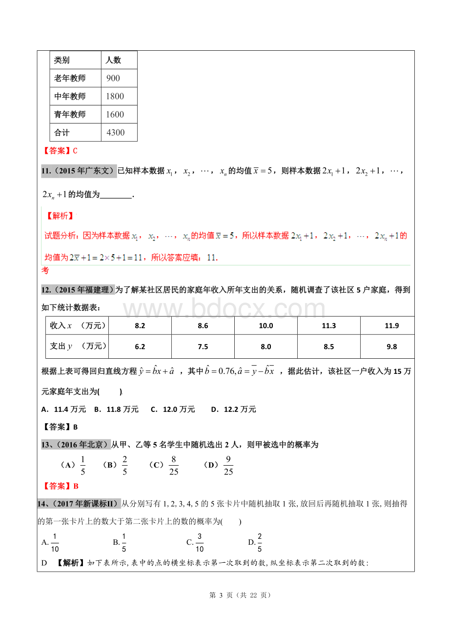 高考文科数学真题汇编统计案例和概率老师版Word文档格式.doc_第3页