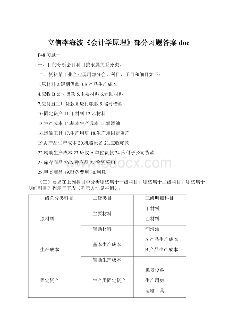 立信李海波《会计学原理》部分习题答案doc.docx_第1页