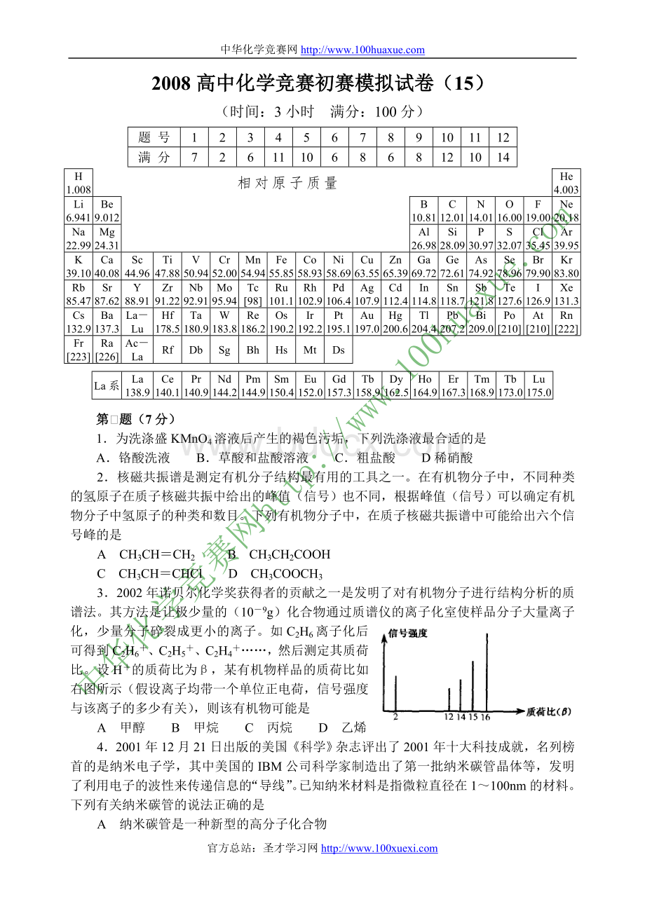 2008高中化学竞赛初赛模拟试卷(15)Word文档下载推荐.doc