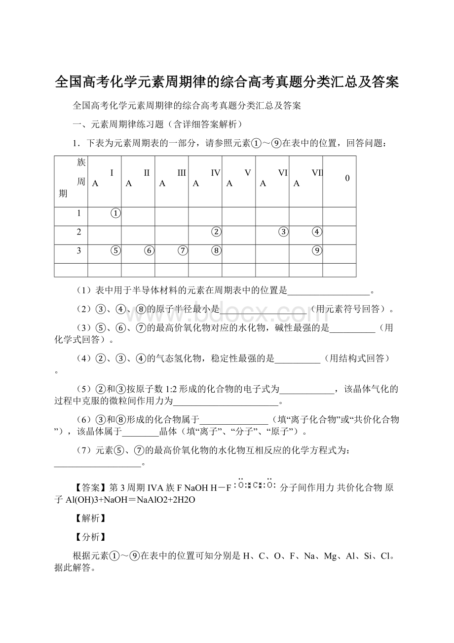 全国高考化学元素周期律的综合高考真题分类汇总及答案Word格式文档下载.docx