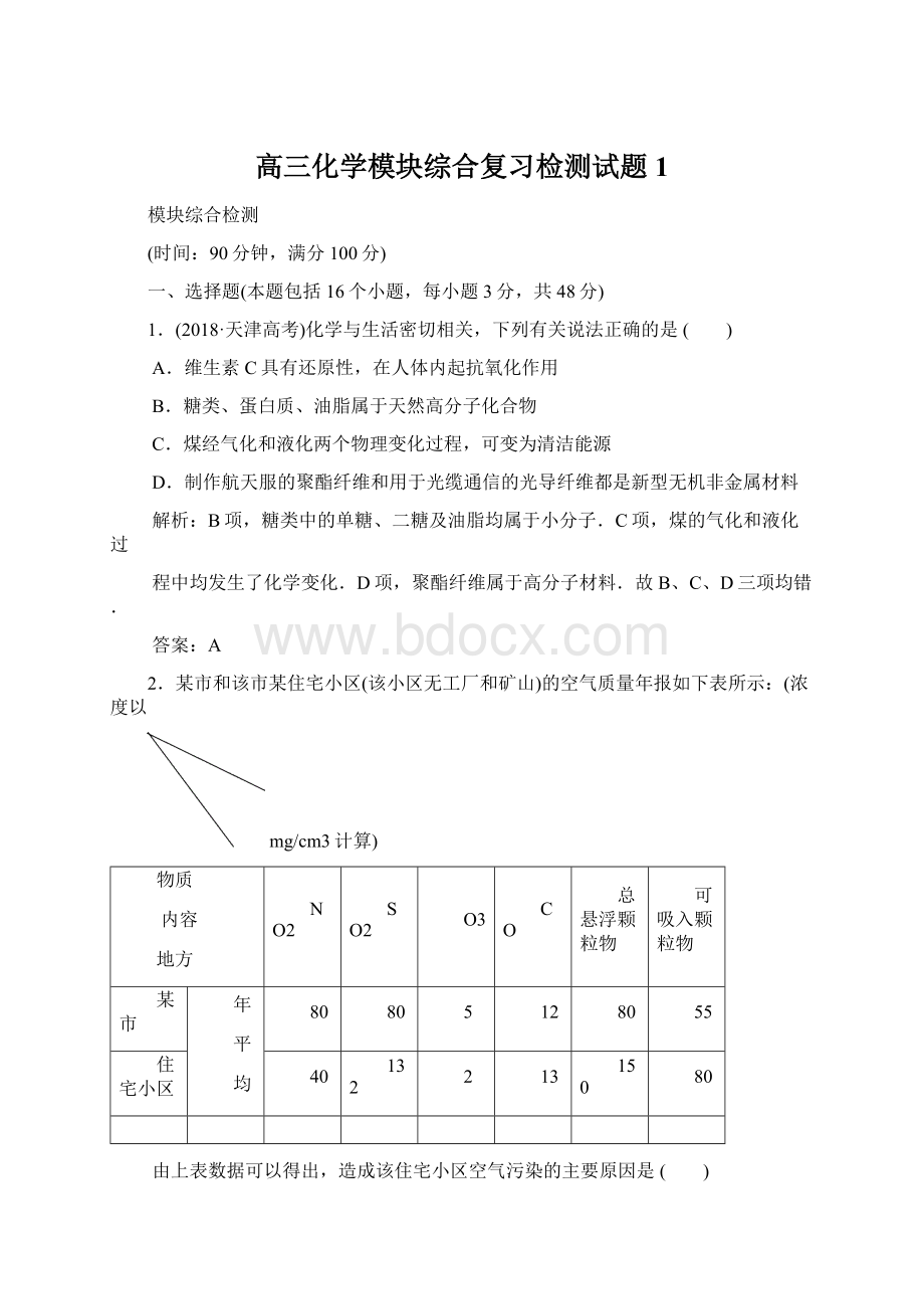 高三化学模块综合复习检测试题1Word文档下载推荐.docx