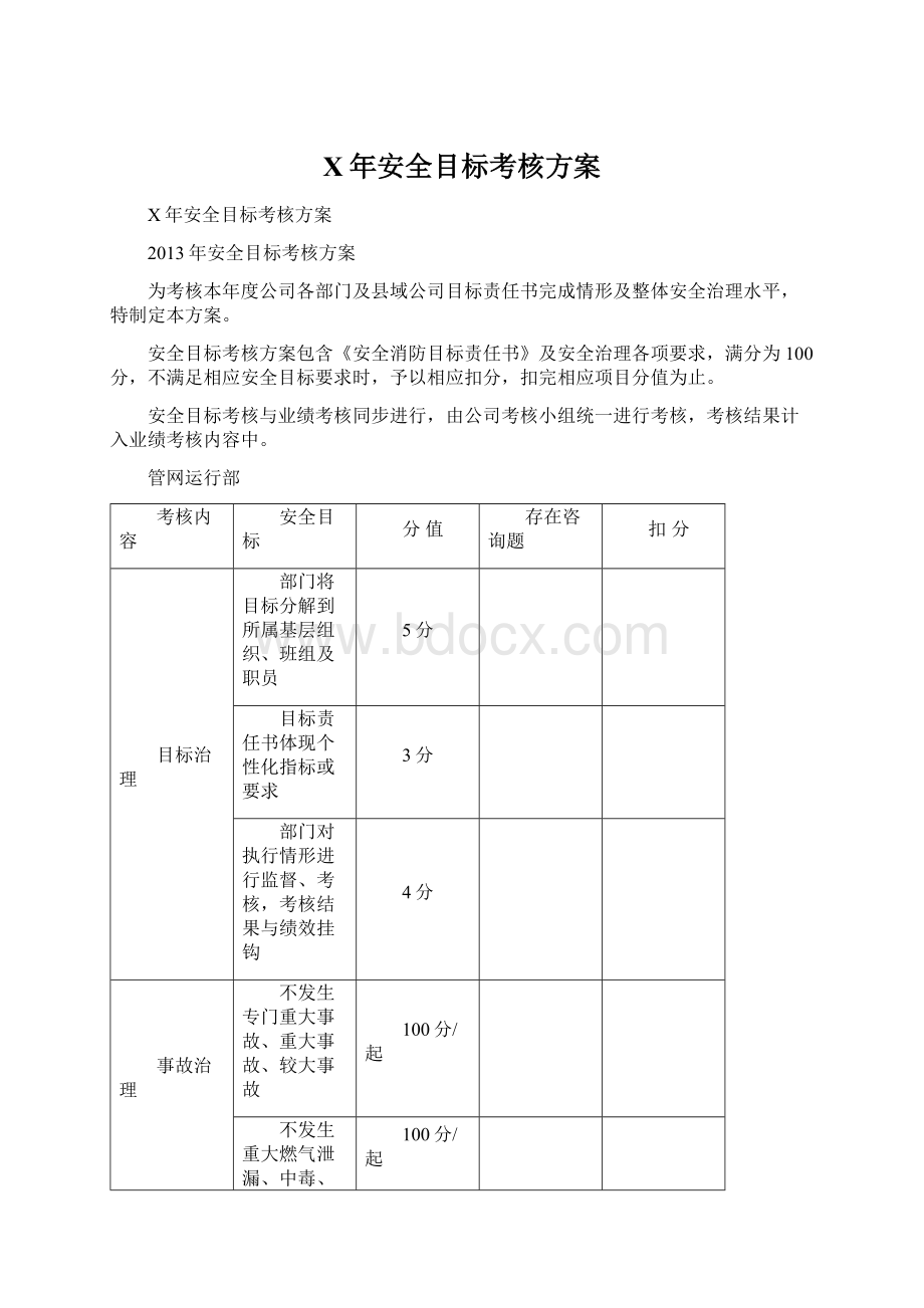 X年安全目标考核方案.docx_第1页