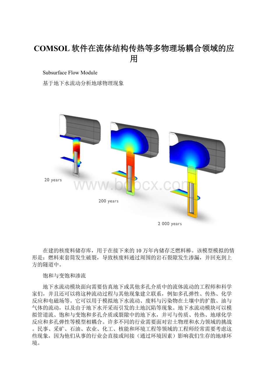 COMSOL软件在流体结构传热等多物理场耦合领域的应用文档格式.docx