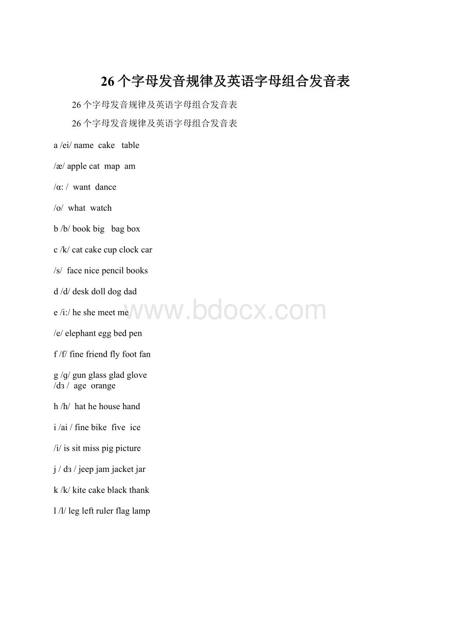 26个字母发音规律及英语字母组合发音表Word文件下载.docx