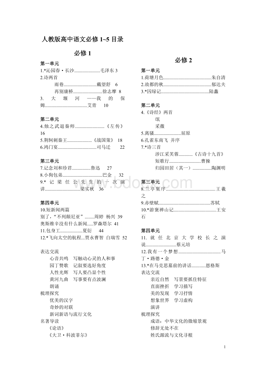 最新人教版高中语文目录.doc_第1页