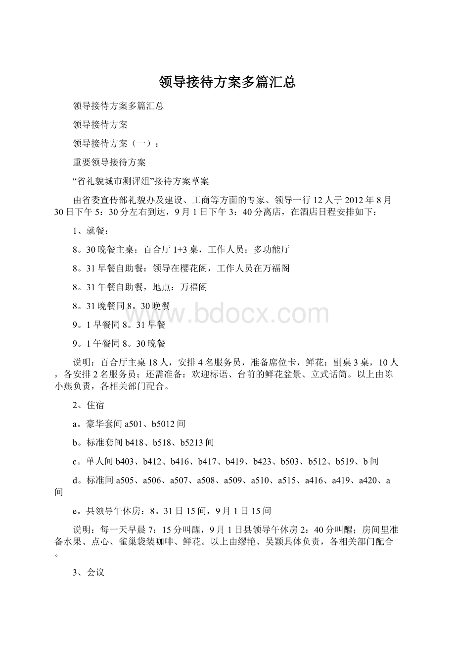 领导接待方案多篇汇总Word文档格式.docx