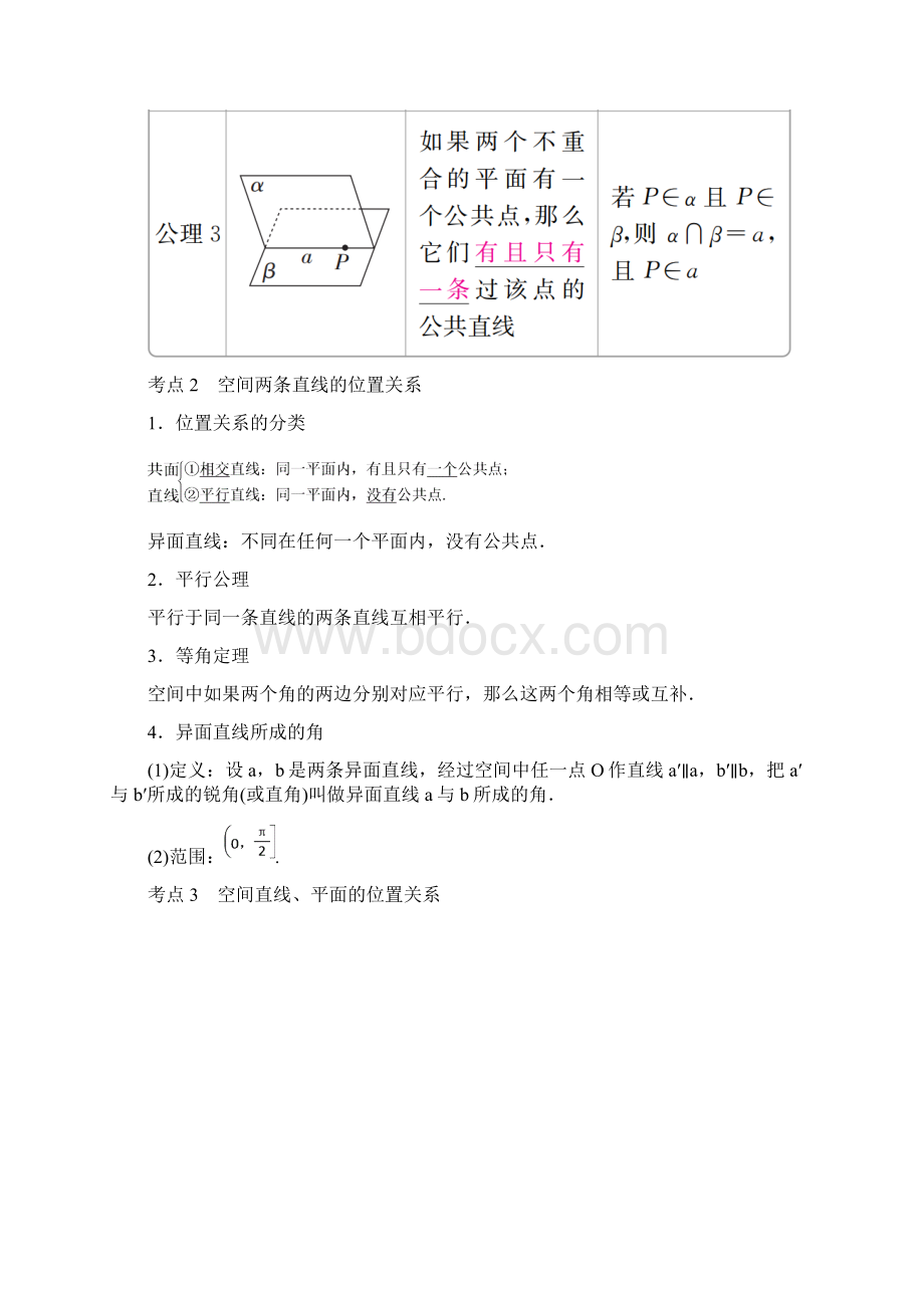 全国版版高考数学一轮复习第7章立体几何第3讲空间点直线平面之间的位置关系学案05092247Word文档格式.docx_第2页