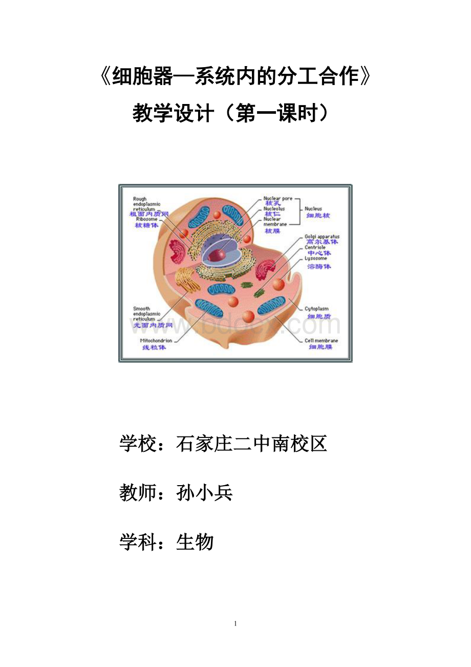 《细胞器-系统内的分工合作》教学设计.doc_第1页