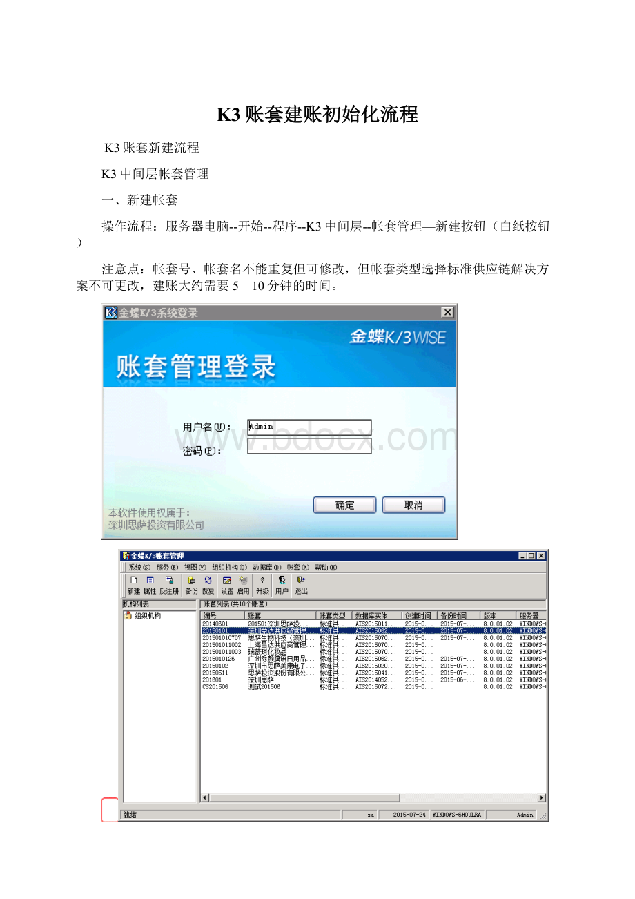 K3账套建账初始化流程文档格式.docx