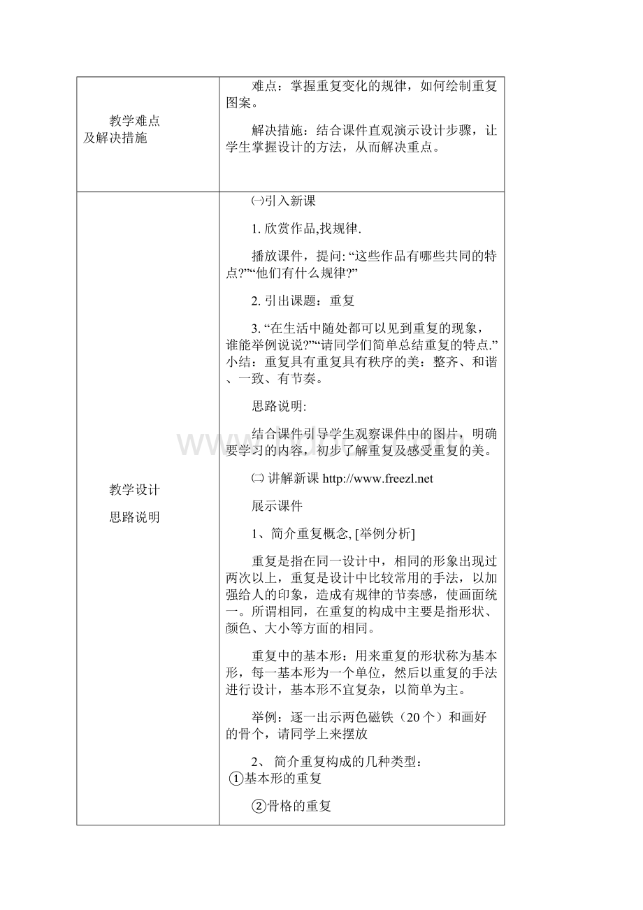 小学美术五年级下册《重复》2课时表格式教案Word文档格式.docx_第2页