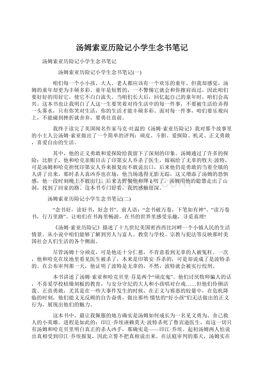 汤姆索亚历险记小学生念书笔记.docx