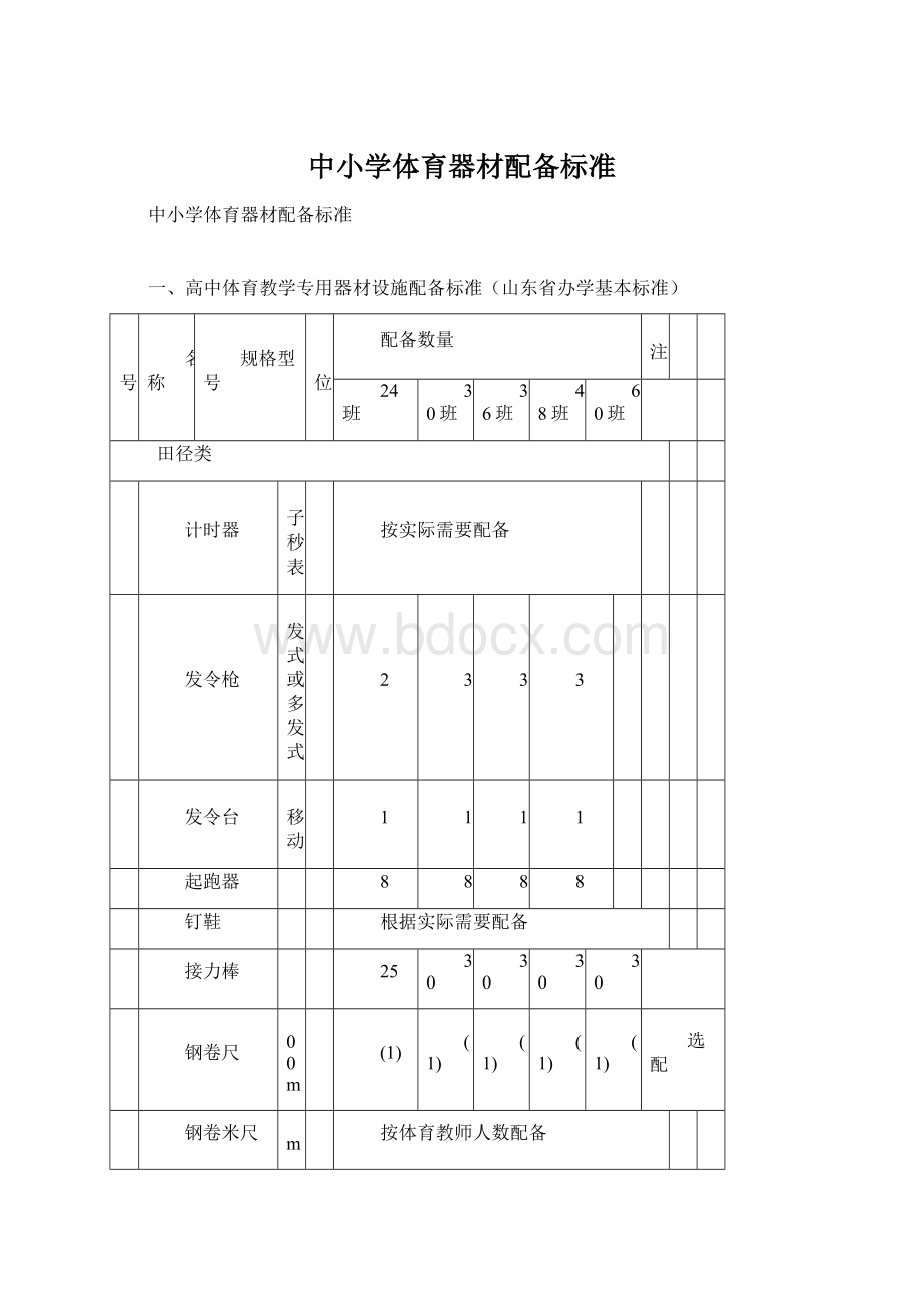 中小学体育器材配备标准Word格式.docx