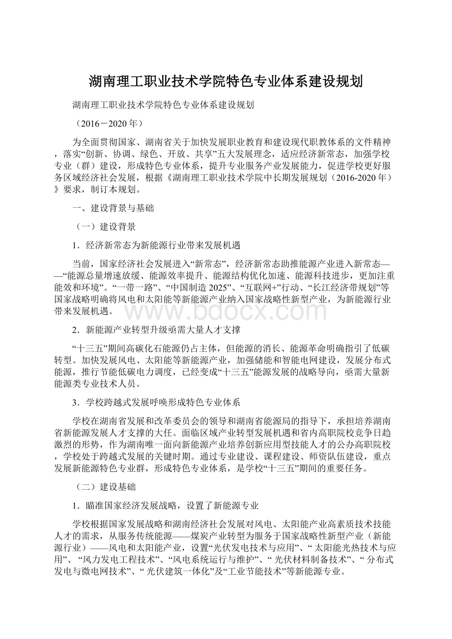 湖南理工职业技术学院特色专业体系建设规划.docx_第1页