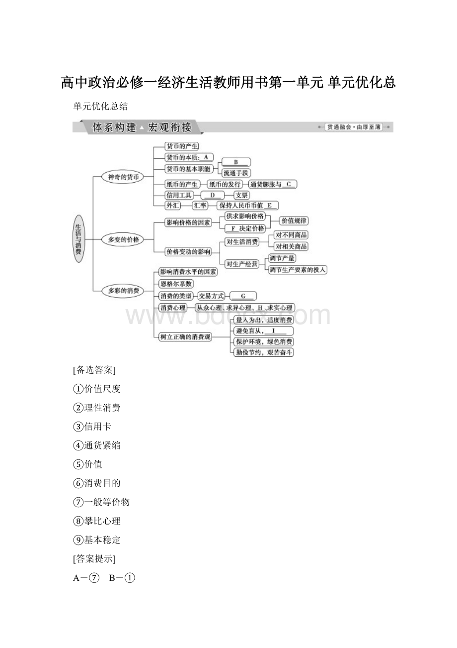 高中政治必修一经济生活教师用书第一单元 单元优化总Word格式.docx_第1页