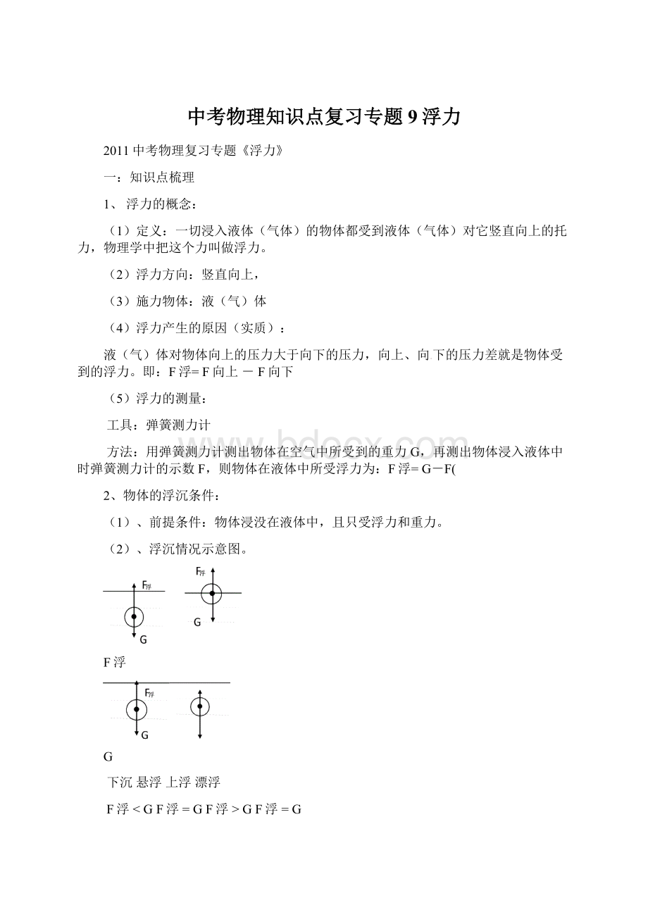 中考物理知识点复习专题9浮力Word格式.docx